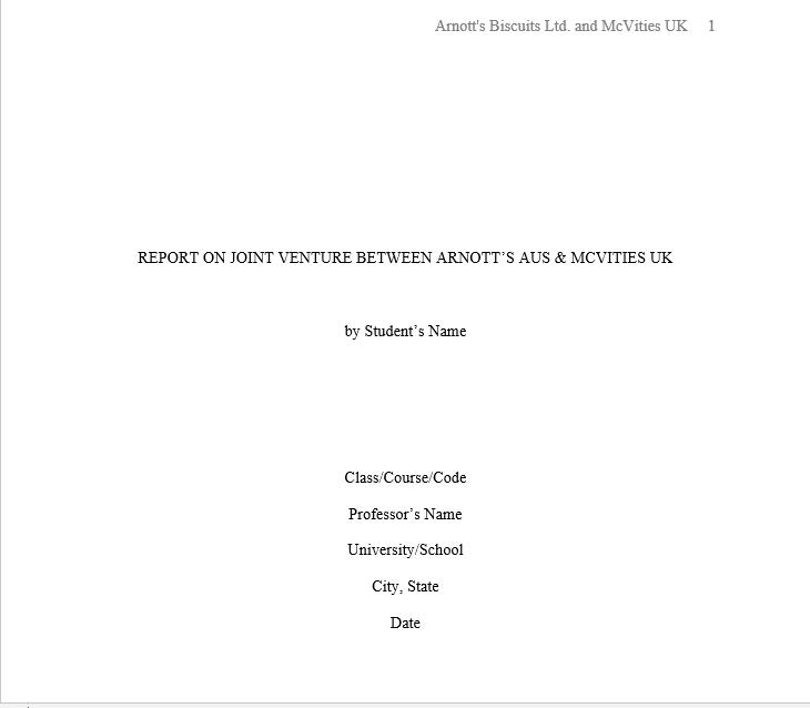 Cover page for the essay in HARVARD format