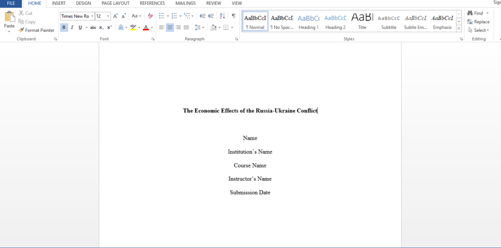 Cover page for a 5-paragraph essay topic on Ukraine-Russia conflict